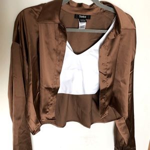 Cropped Long sleeve satin shirt - brown or rust colored